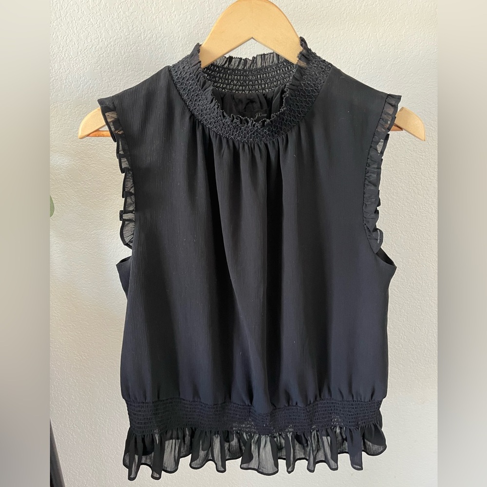 J. Crew Black Sleeveless Smocked Neck Blouse